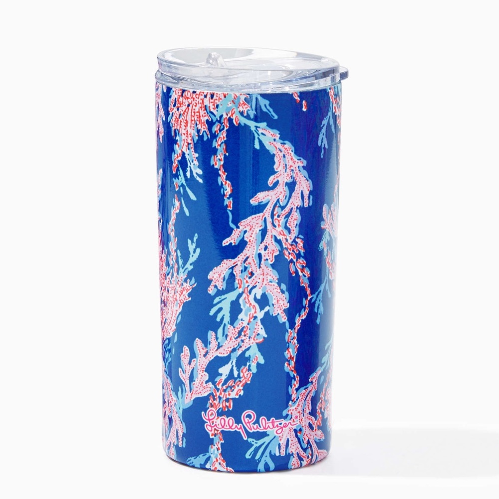 LILLY PULITZER Insulated metal drink tumbler w/ lid. 17oz Borealis Blue Swim On